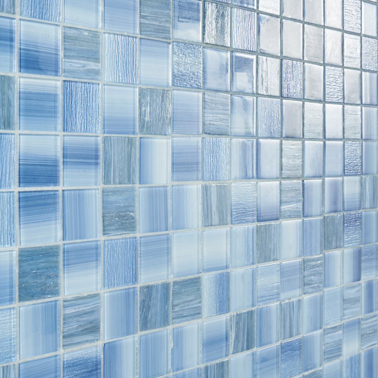 Toluca 12'' x 12'' Polished Blue Glass Mosaic Tile