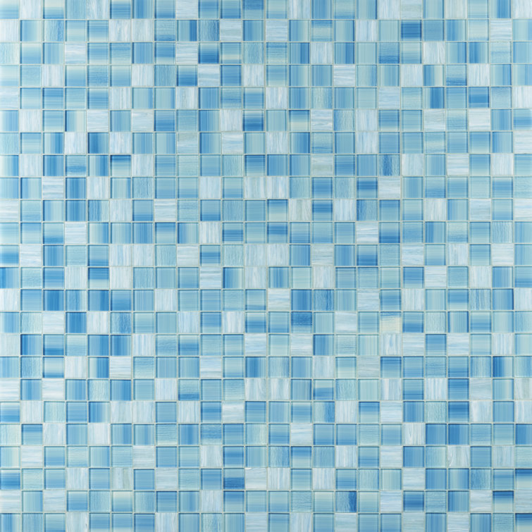 Toluca Teal Polished Glass Mosaic Tile 12'' x 12''