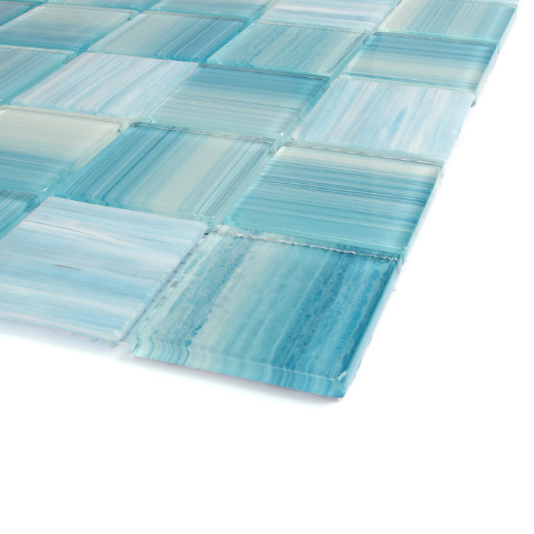 Toluca Teal Polished Glass Mosaic Tile 12'' x 12''