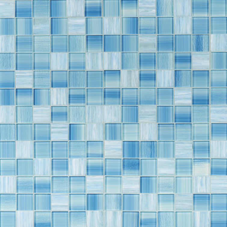 Toluca Teal Polished Glass Mosaic Tile 12'' x 12''