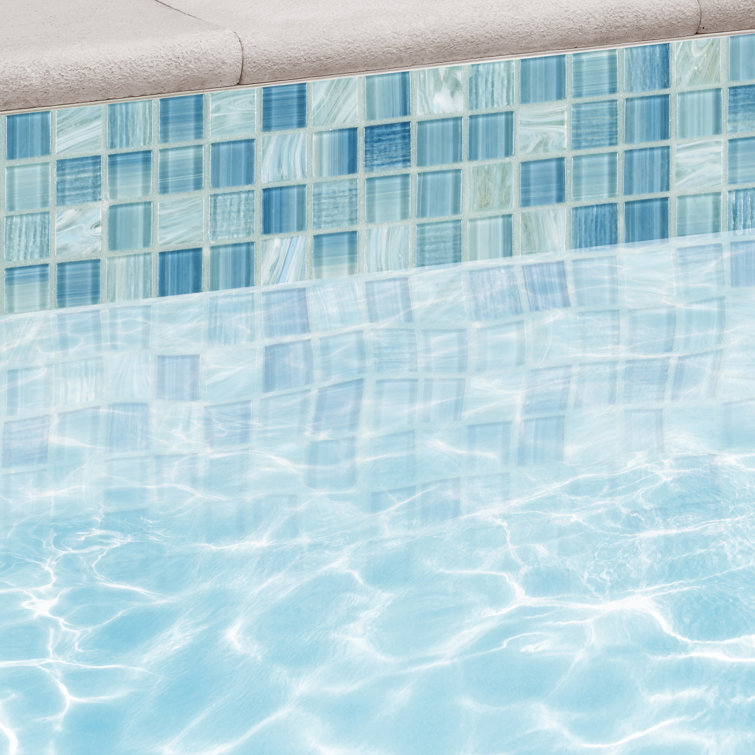 Toluca Teal Polished Glass Mosaic Tile 12'' x 12''
