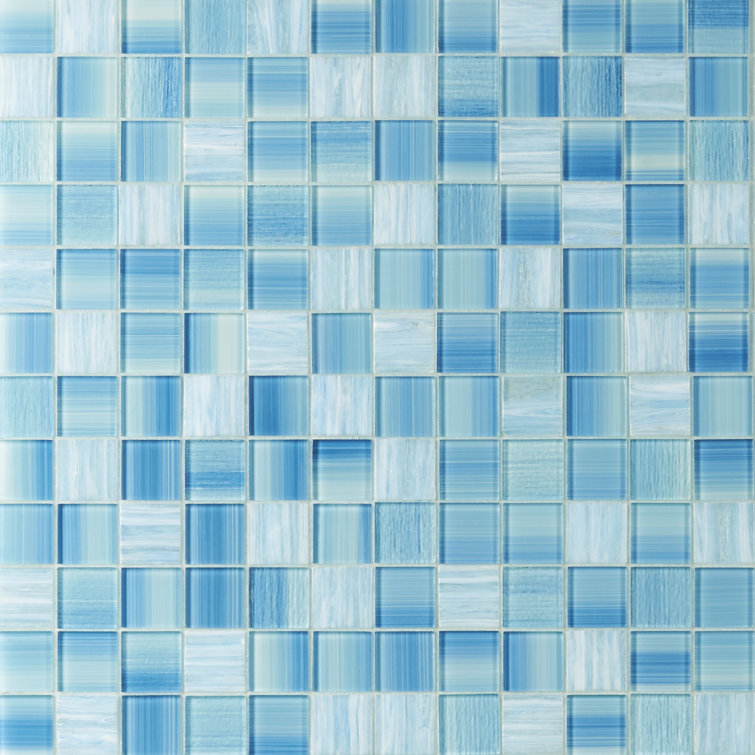 Toluca Teal Polished Glass Mosaic Tile 12'' x 12''
