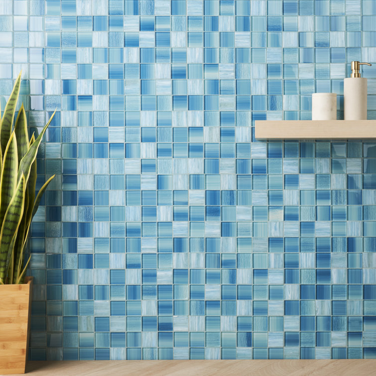 Toluca Teal Polished Glass Mosaic Tile 12'' x 12''