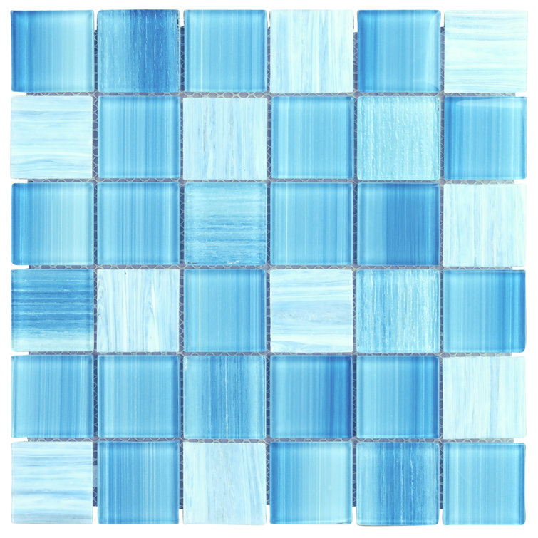 Toluca Teal Polished Glass Mosaic Tile 12'' x 12''