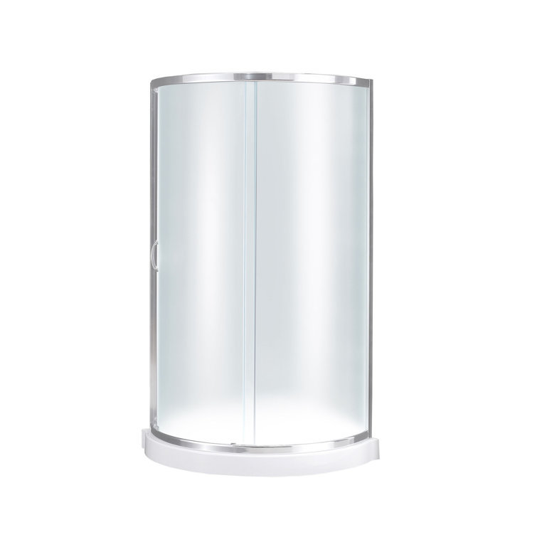 36" x 76" Round Frosted Glass Sliding Shower Kit with Acrylic Base