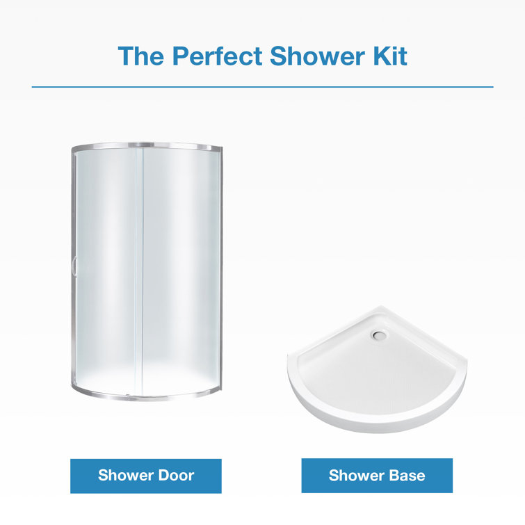 36" x 76" Round Frosted Glass Sliding Shower Kit with Acrylic Base
