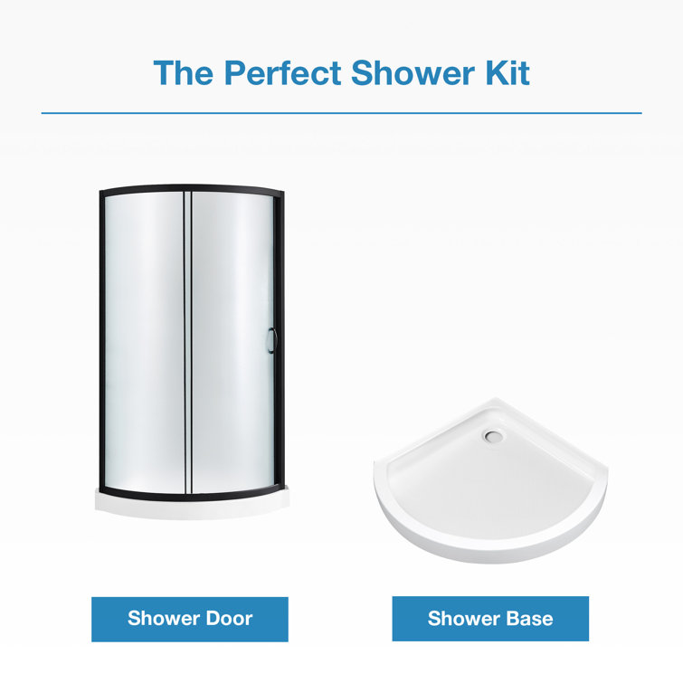 Breeze 34" Black Framed Frosted Glass Round Sliding Shower Kit