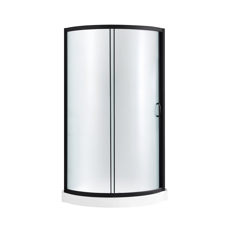 Breeze 34" Black Framed Frosted Glass Round Sliding Shower Kit