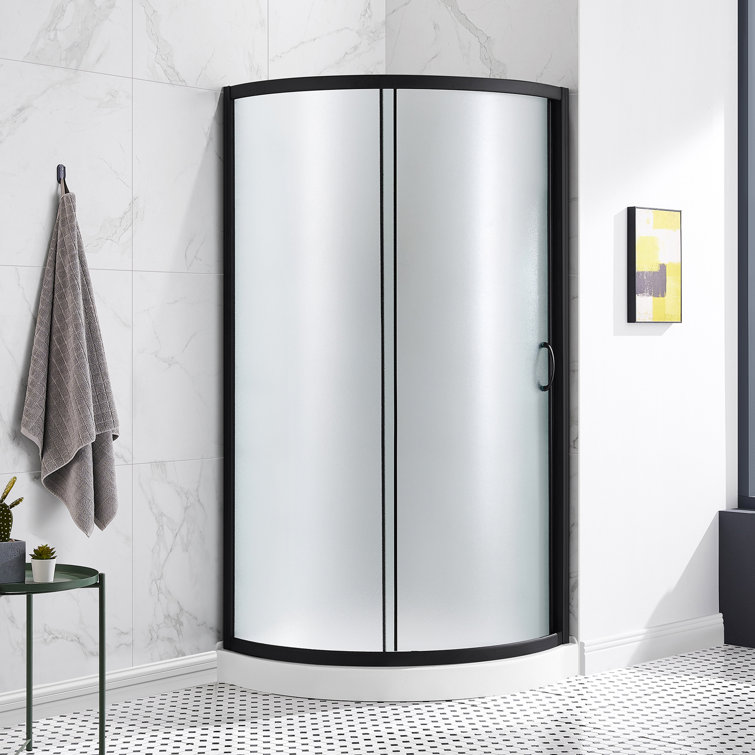 Breeze Black Framed Frosted Glass Round Sliding Shower Kit