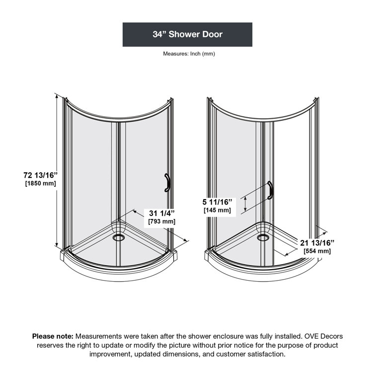 Breeze 34" Black Framed Frosted Glass Round Sliding Shower Kit