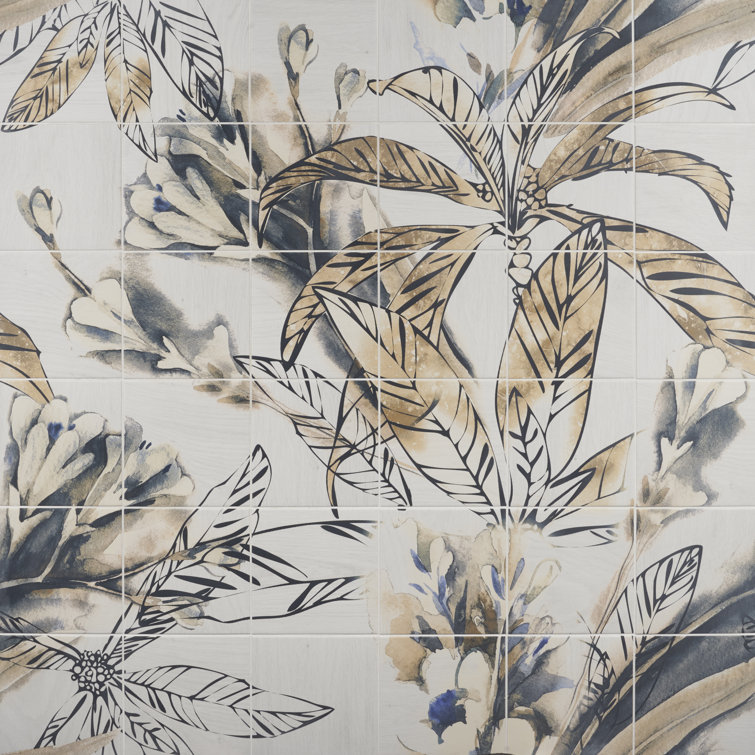 Angela Harris 8" Multicolor Matte Porcelain Botanical Mural Tile