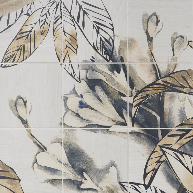Angela Harris 8" Multicolor Matte Porcelain Botanical Mural Tile