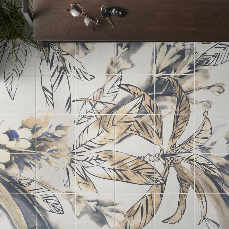 Angela Harris 8" Multicolor Matte Porcelain Botanical Mural Tile