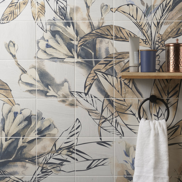 Angela Harris 8" Multicolor Matte Porcelain Botanical Mural Tile