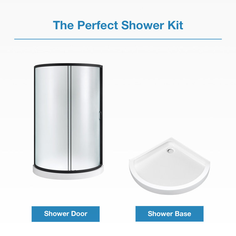 Breeze Black Framed Frosted Glass Round Sliding Shower Kit