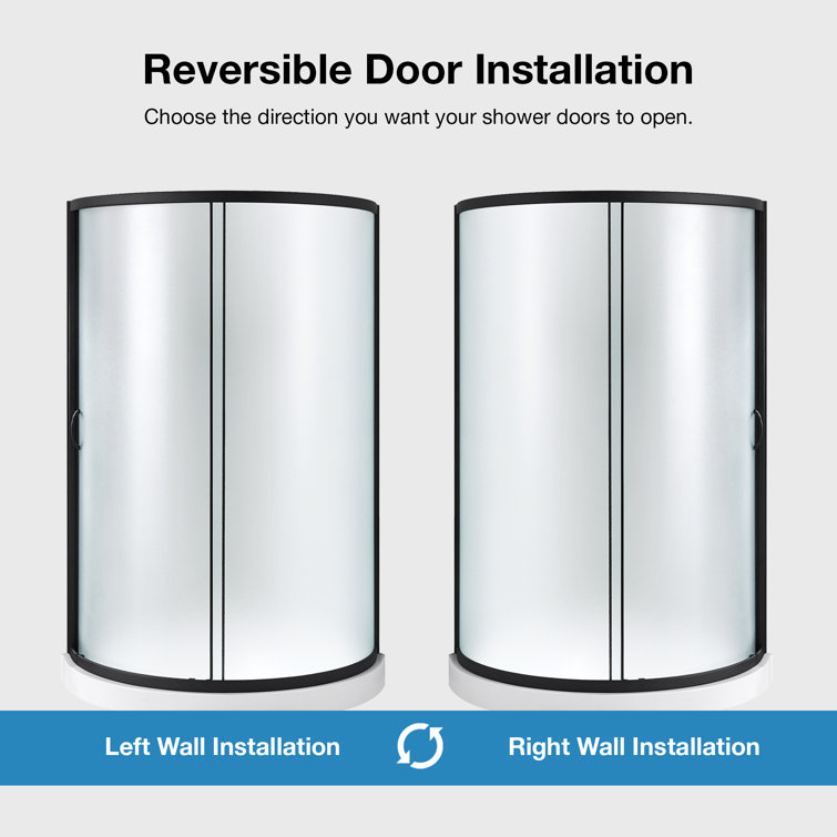 Breeze Black Framed Frosted Glass Round Sliding Shower Kit