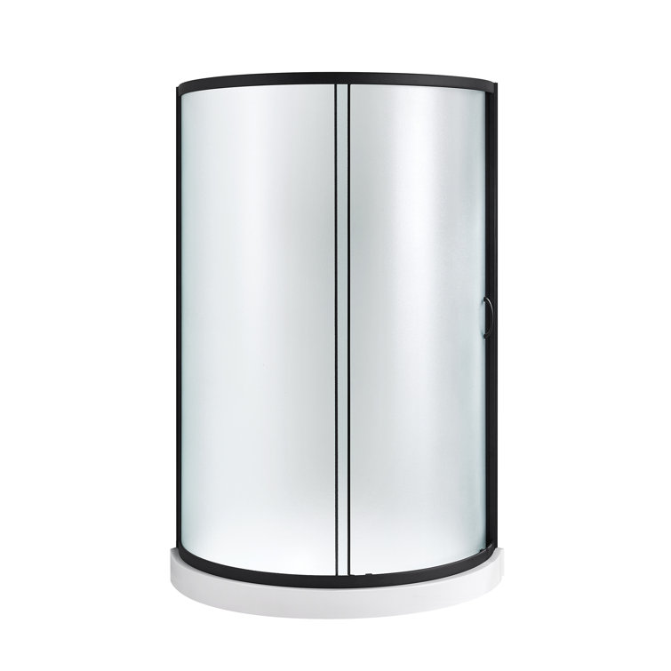 Breeze Black Framed Frosted Glass Round Sliding Shower Kit