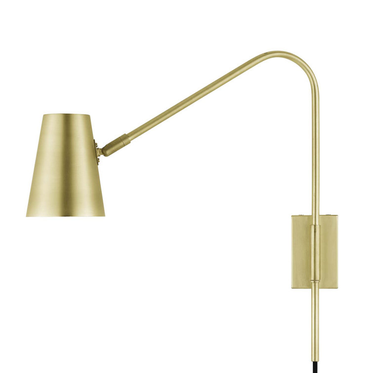 Satin Brass Adjustable Arm Wall Sconce with Metal Shade