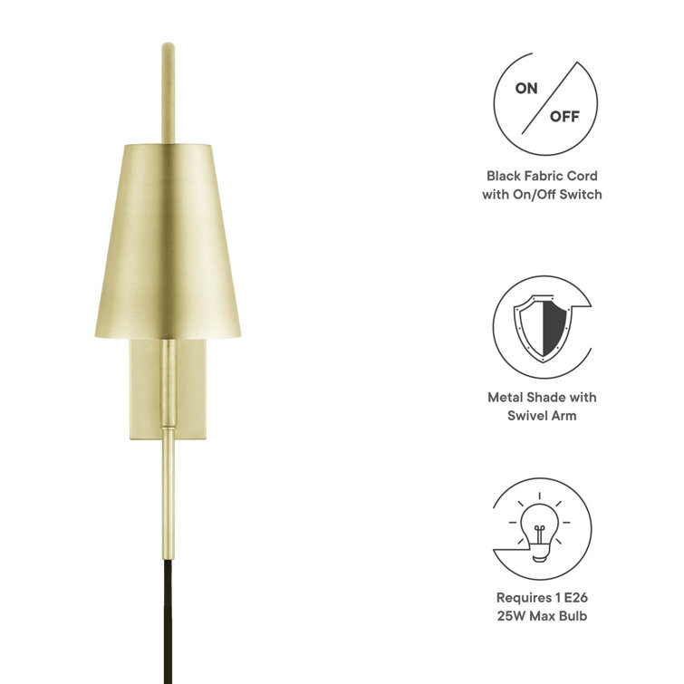 Satin Brass Adjustable Arm Wall Sconce with Metal Shade