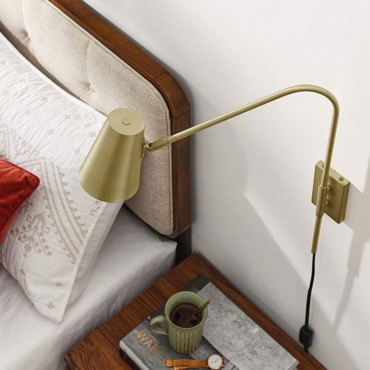 Satin Brass Adjustable Arm Wall Sconce with Metal Shade