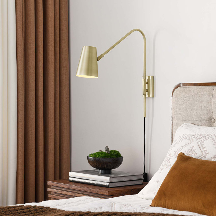 Satin Brass Adjustable Arm Wall Sconce with Metal Shade