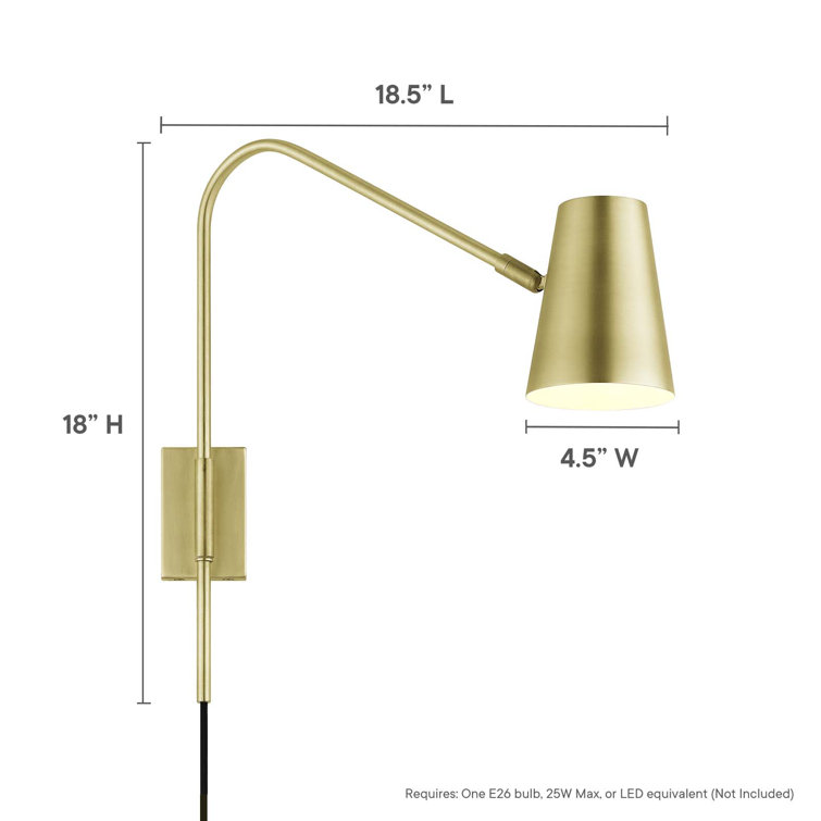 Satin Brass Adjustable Arm Wall Sconce with Metal Shade