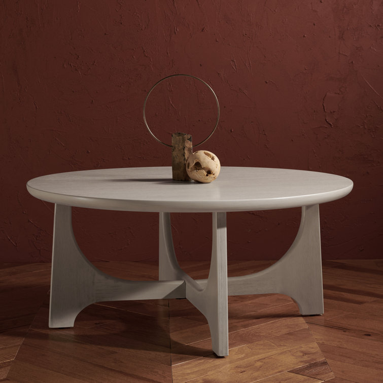 White Washed Round Manufactured Wood Coffee Table