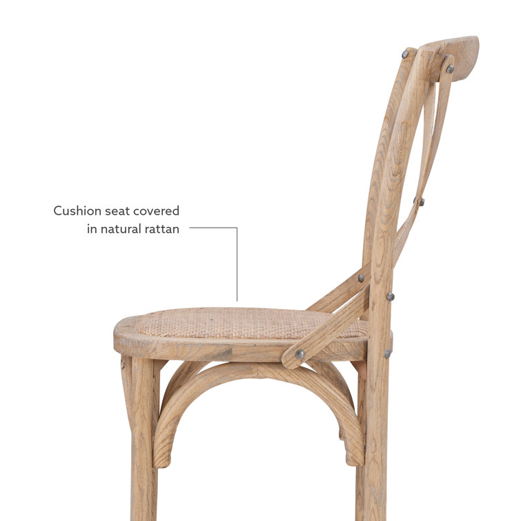 Larghetto Elm Wood and Rattan Country Charm Barstool, Gray