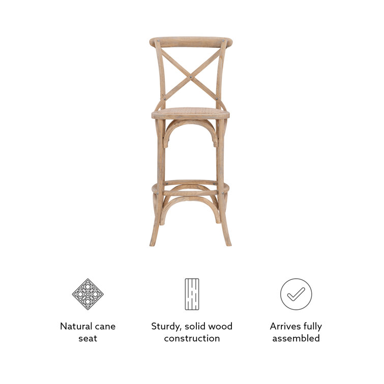 Larghetto Elm Wood and Rattan Country Charm Barstool, Gray