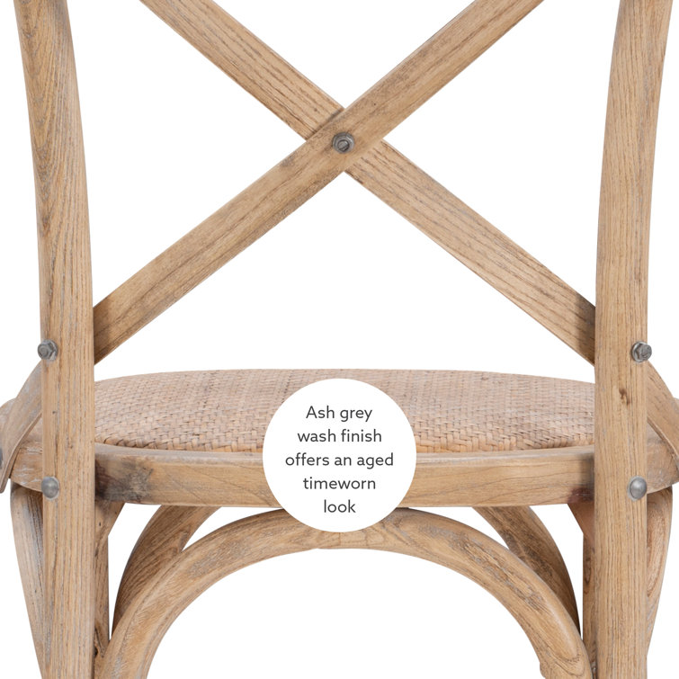 Larghetto Elm Wood and Rattan Country Charm Barstool, Gray