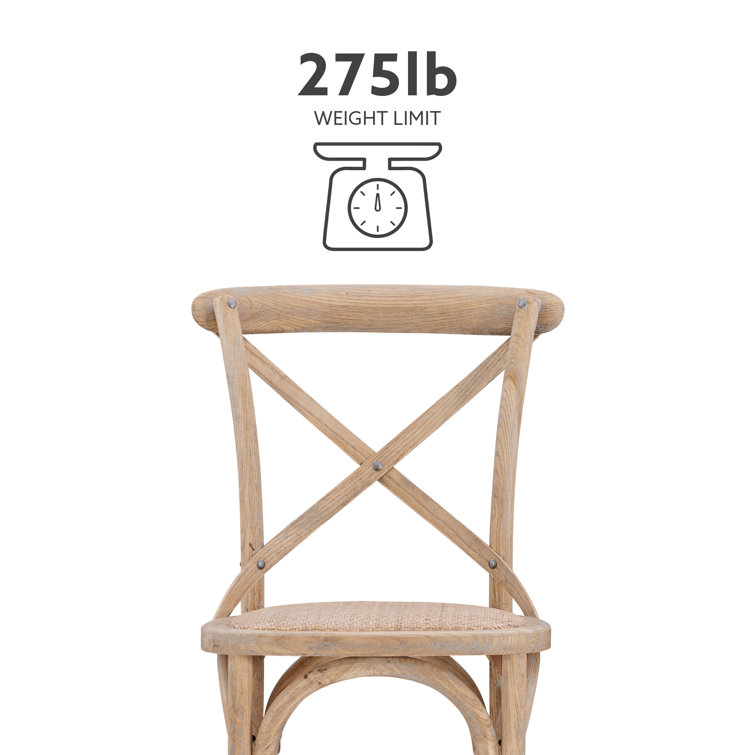 Larghetto Elm Wood and Rattan Country Charm Barstool, Gray