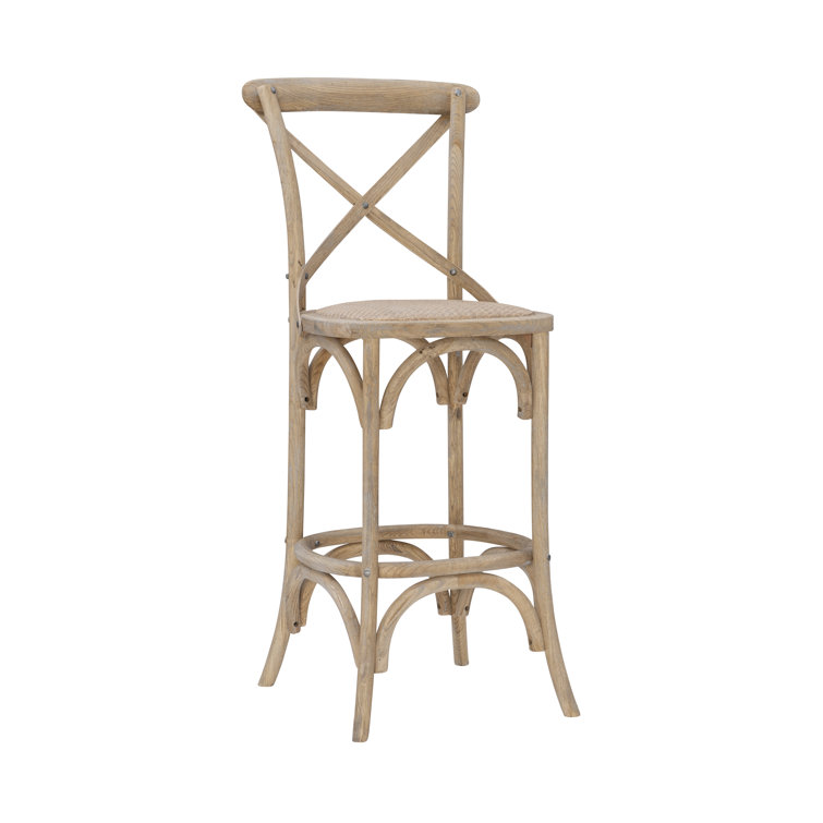 Larghetto Elm Wood and Rattan Country Charm Barstool, Gray
