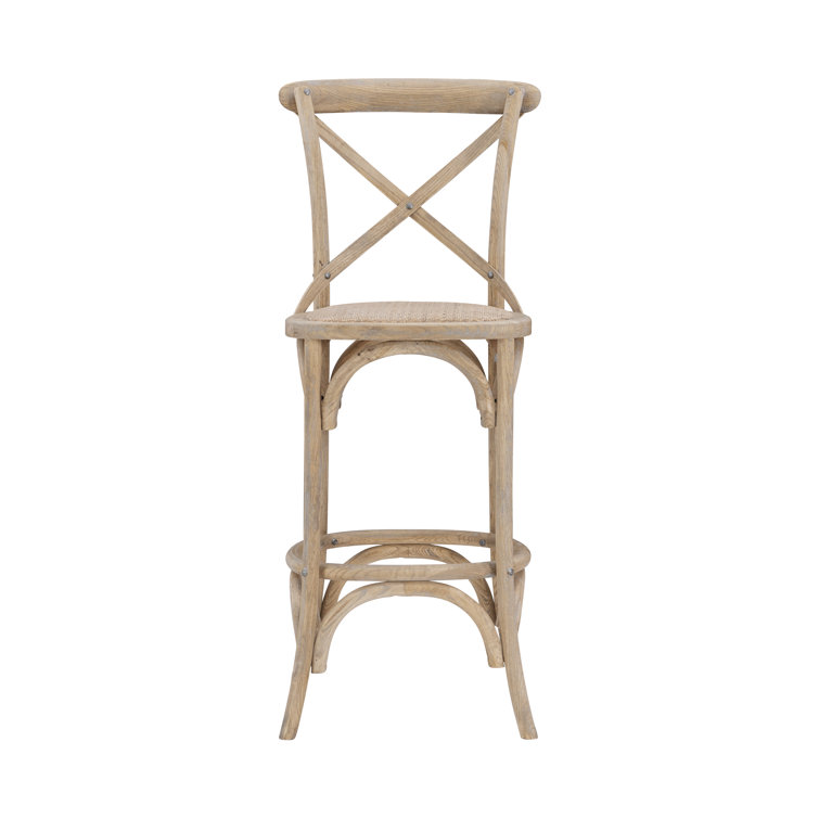 Larghetto Elm Wood and Rattan Country Charm Barstool, Gray