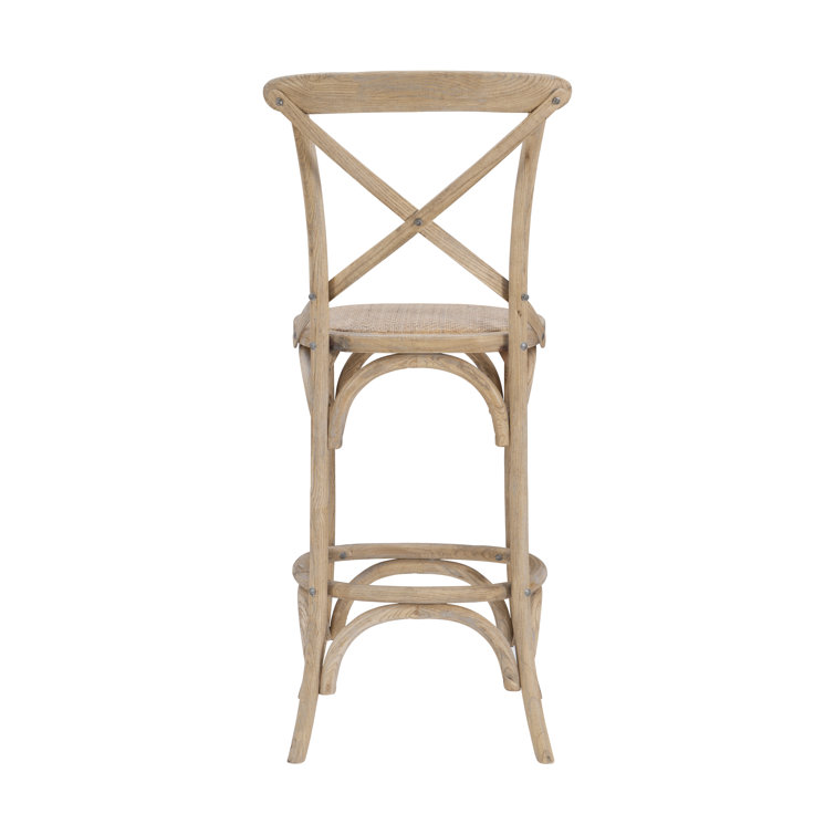Larghetto Elm Wood and Rattan Country Charm Barstool, Gray