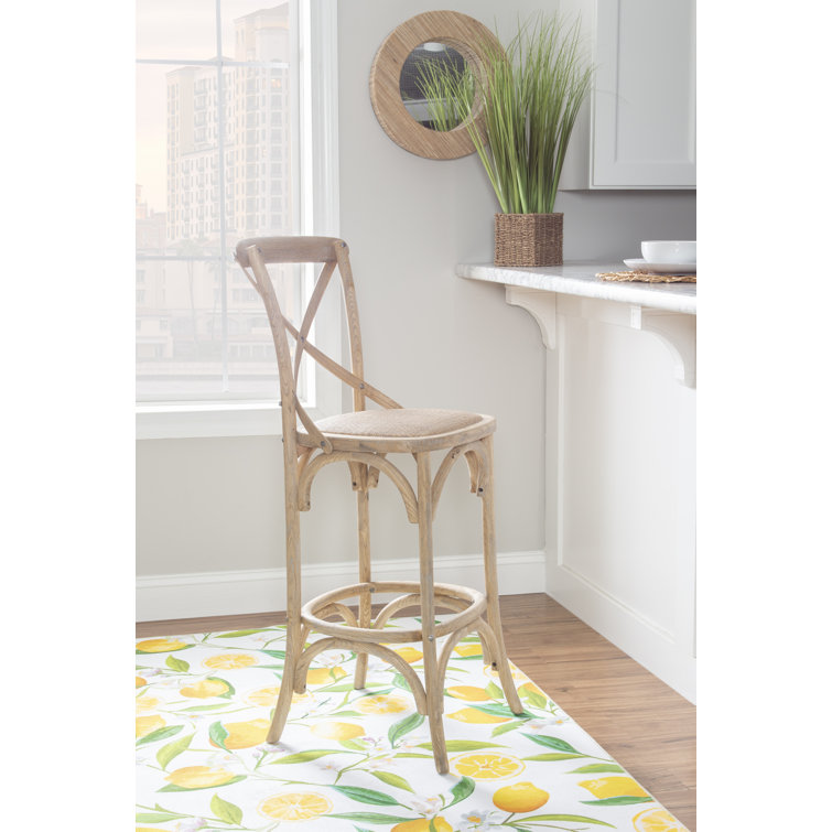 Larghetto Elm Wood and Rattan Country Charm Barstool, Gray