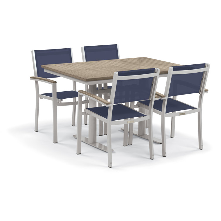 Travira Natural Sling Armchairs with Flint Aluminum Frame, Set of 4