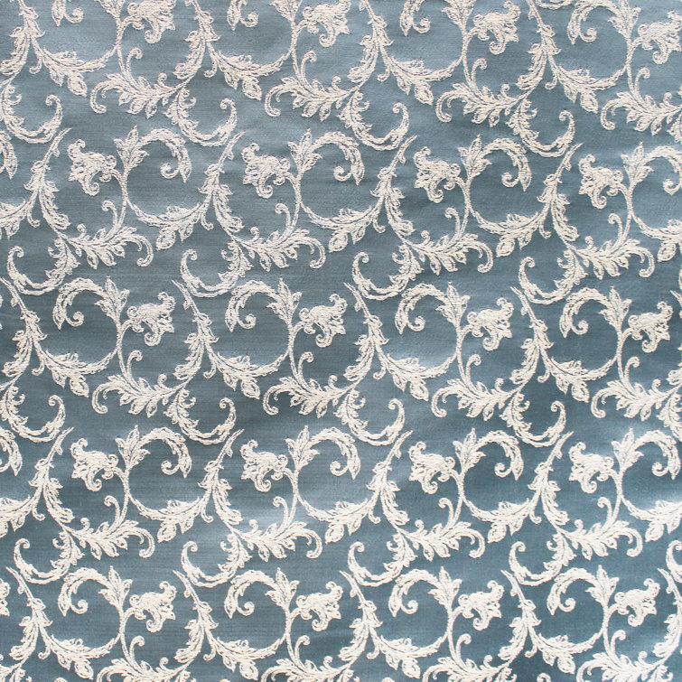 Sky Blue Floral Jacquard Velvet Upholstery Fabric by the Yard
