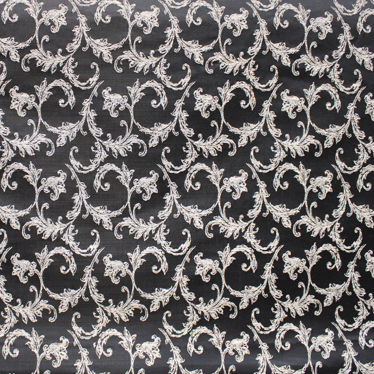 Black Damask Velvet Floral Jacquard Fabric by the Yard