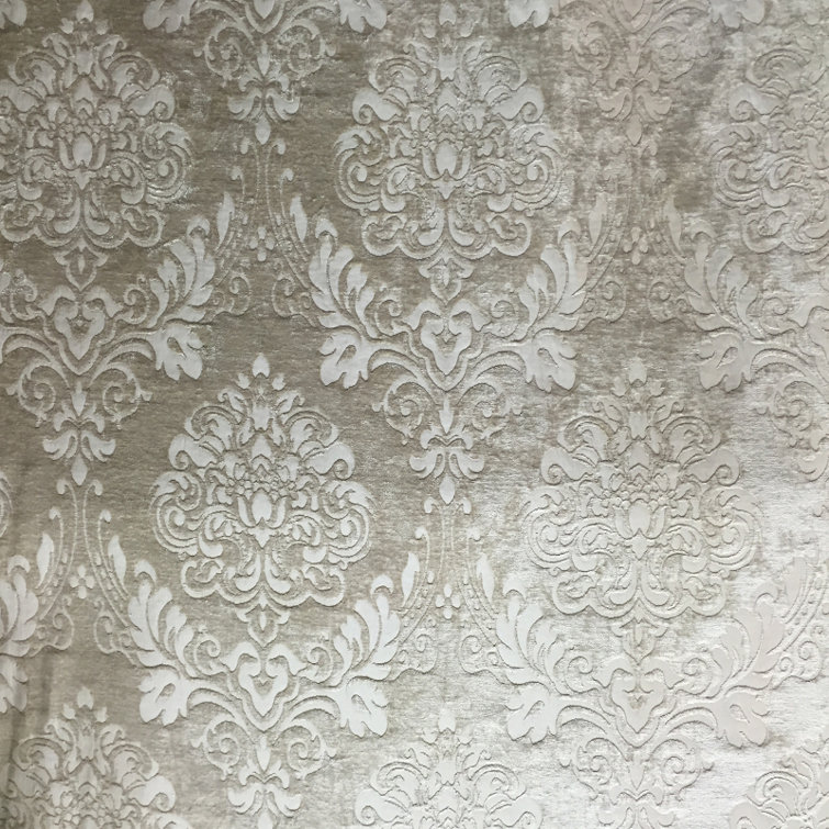 Beige Tonal Damask Chenille Upholstery Fabric by the Yard