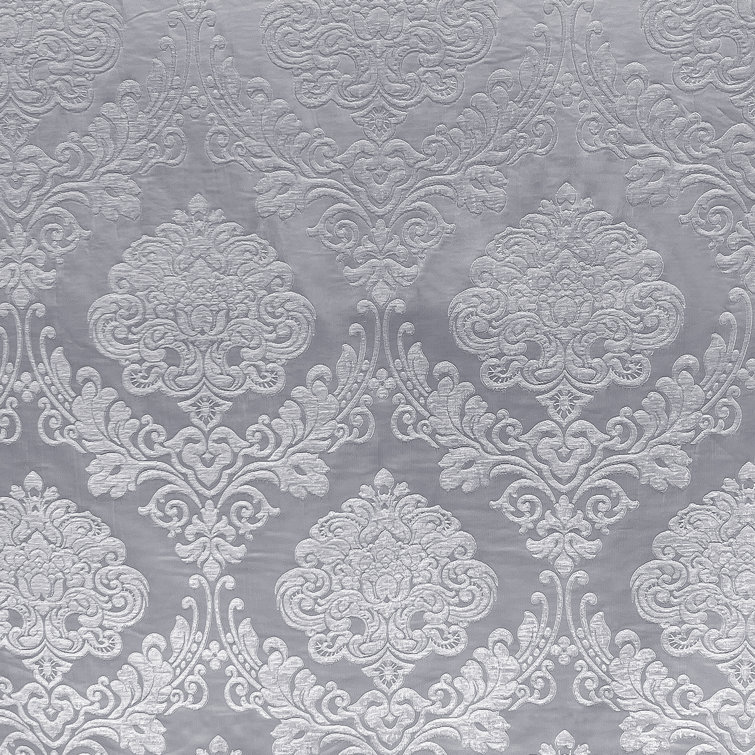 Silver Damask Chenille Upholstery Fabric by the Yard