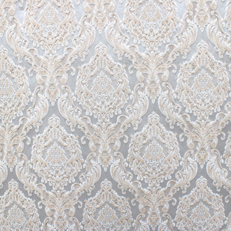 Silver Damask Jacquard Faux Silk Upholstery Fabric by the Yard