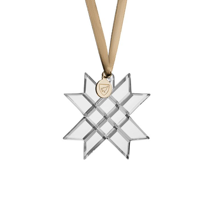 Orrefors Crystal Origami Star Christmas Ornament with Gold Ribbon