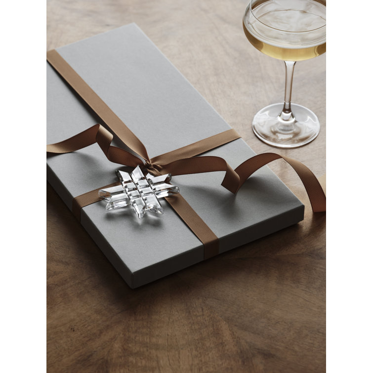 Orrefors Crystal Origami Star Christmas Ornament with Gold Ribbon