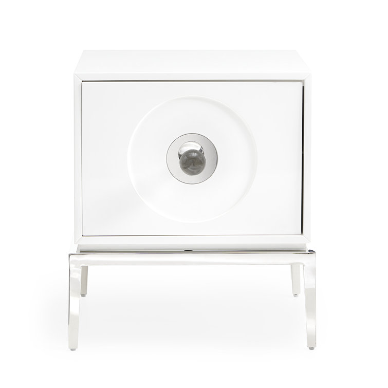 White Lacquer and Polished Nickel End Table