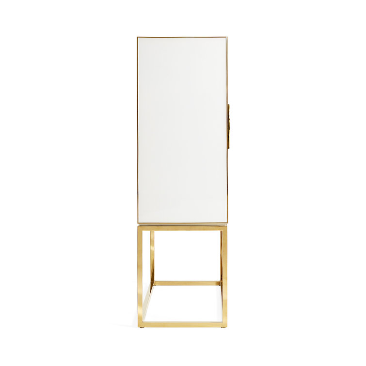 Charcoal and Ivory Glass Paneled Bar Cabinet with Brass Details