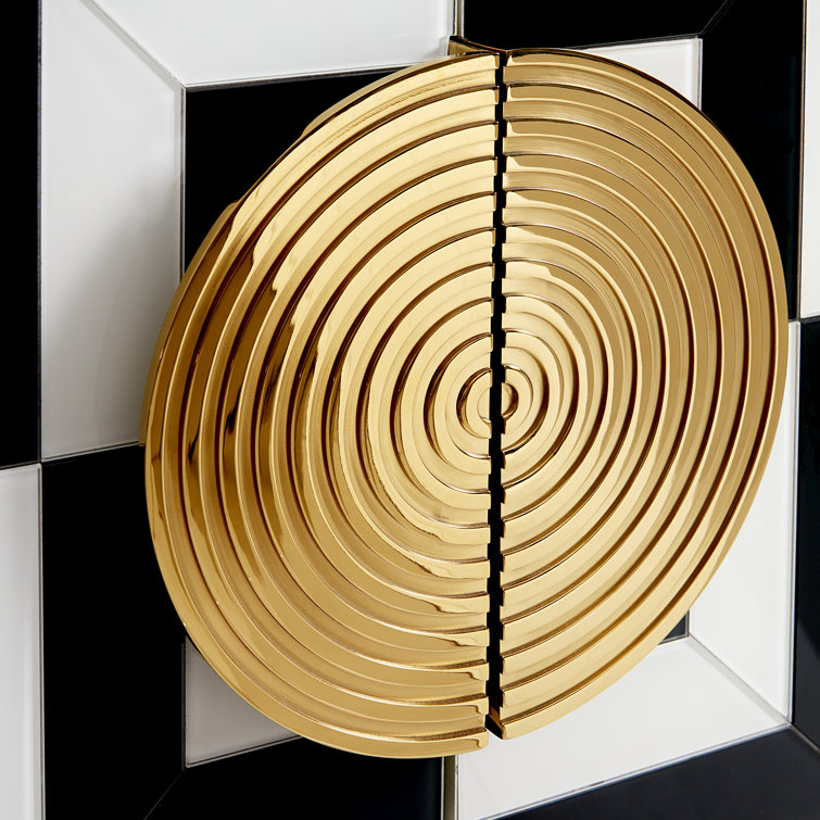 Charcoal and Ivory Glass Paneled Bar Cabinet with Brass Details