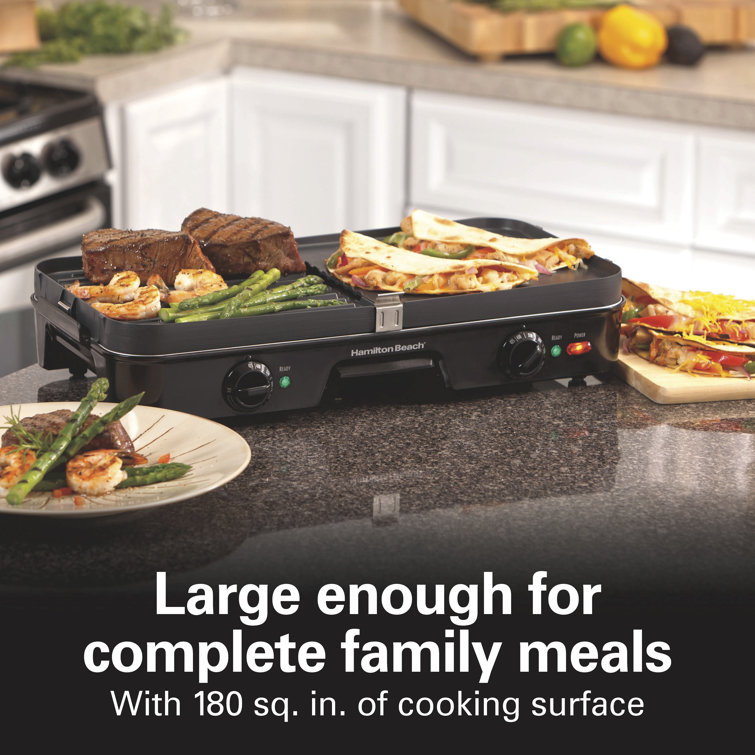 Versatile Dual-Zone Black Electric Grill/Griddle Combo