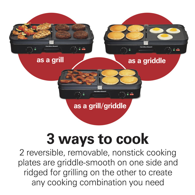 Versatile Dual-Zone Black Electric Grill/Griddle Combo