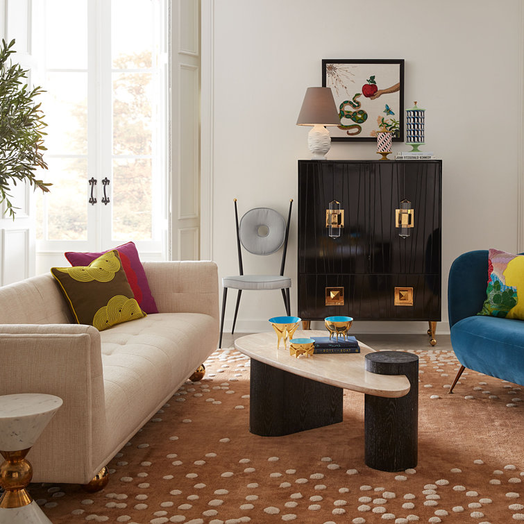 Mid-Century Modern Travertine and Oak Coffee Table