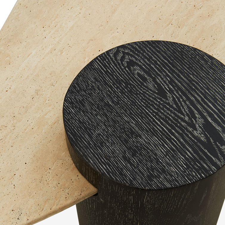 Mid-Century Modern Travertine and Oak Coffee Table